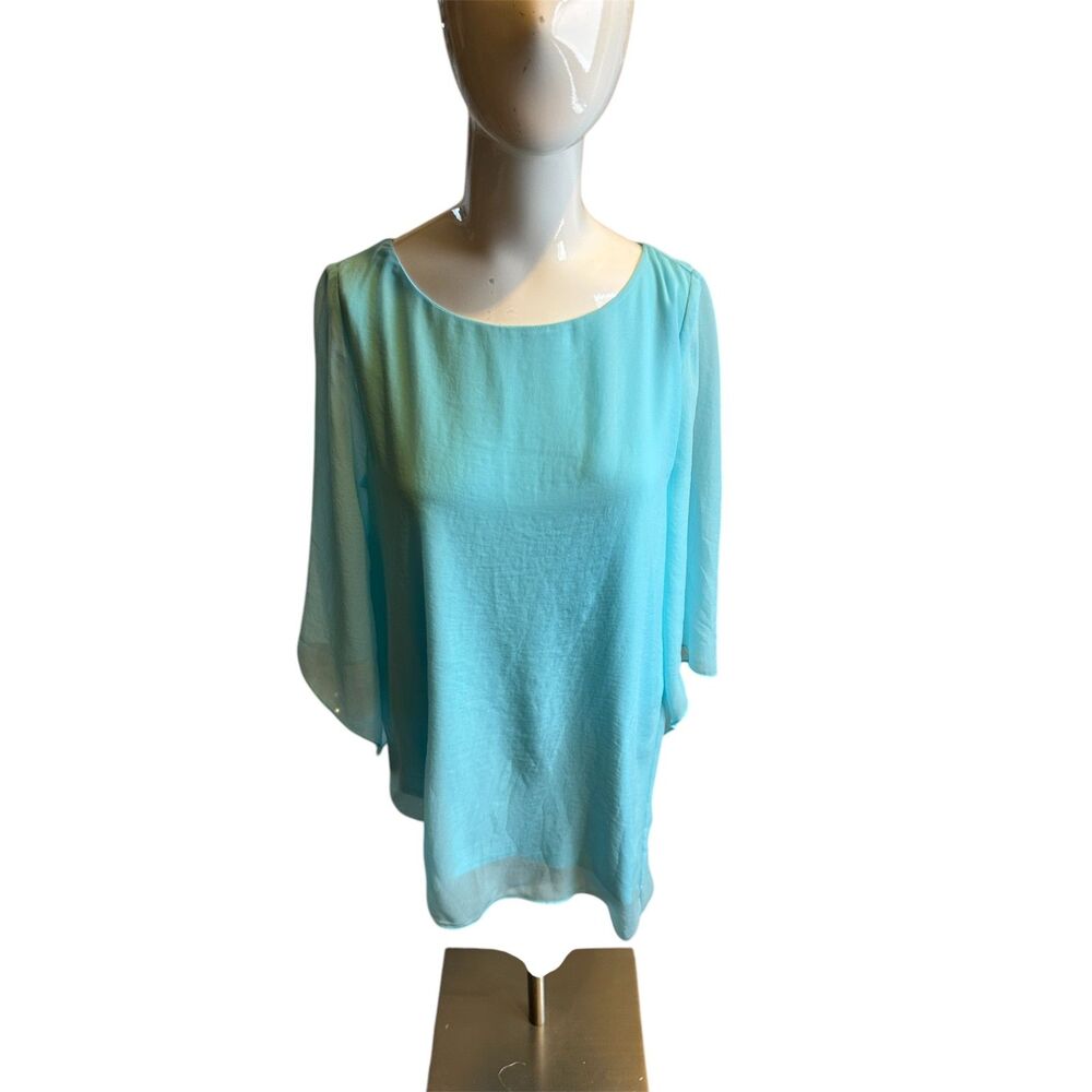 Chico’s Women’s Asymmetric Top  Sz 0P Crew Neck Double Layer Sheer Blue